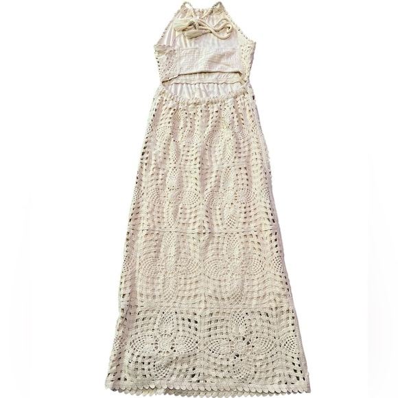 House of Harlow 1960 Ivory Crochet Knit Halter Cutout Back Maxi Dress NWOT - Picture 6 of 12